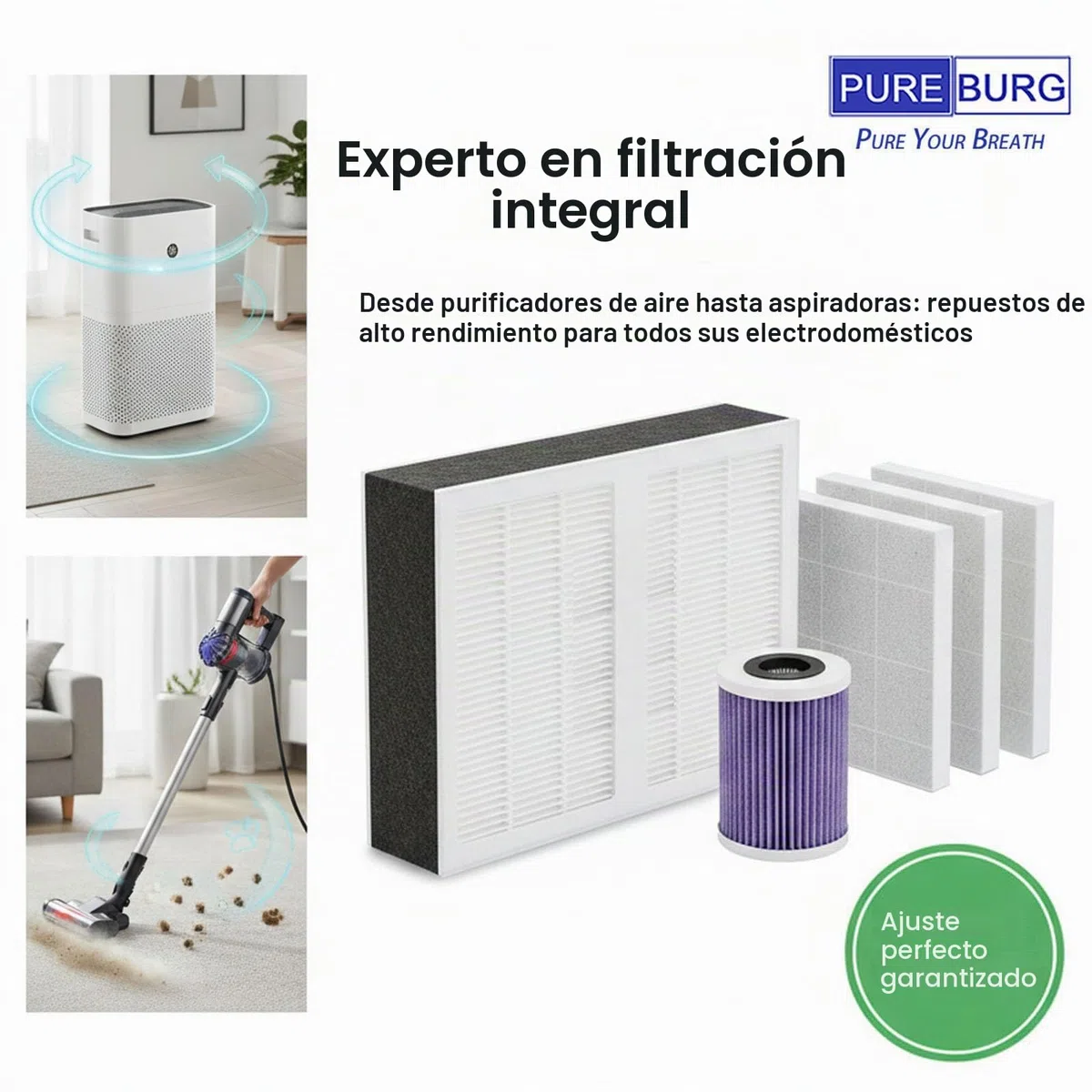 PUREBURG Kit de filtro HEPA de repuesto compatible con Zigma Aerio-300