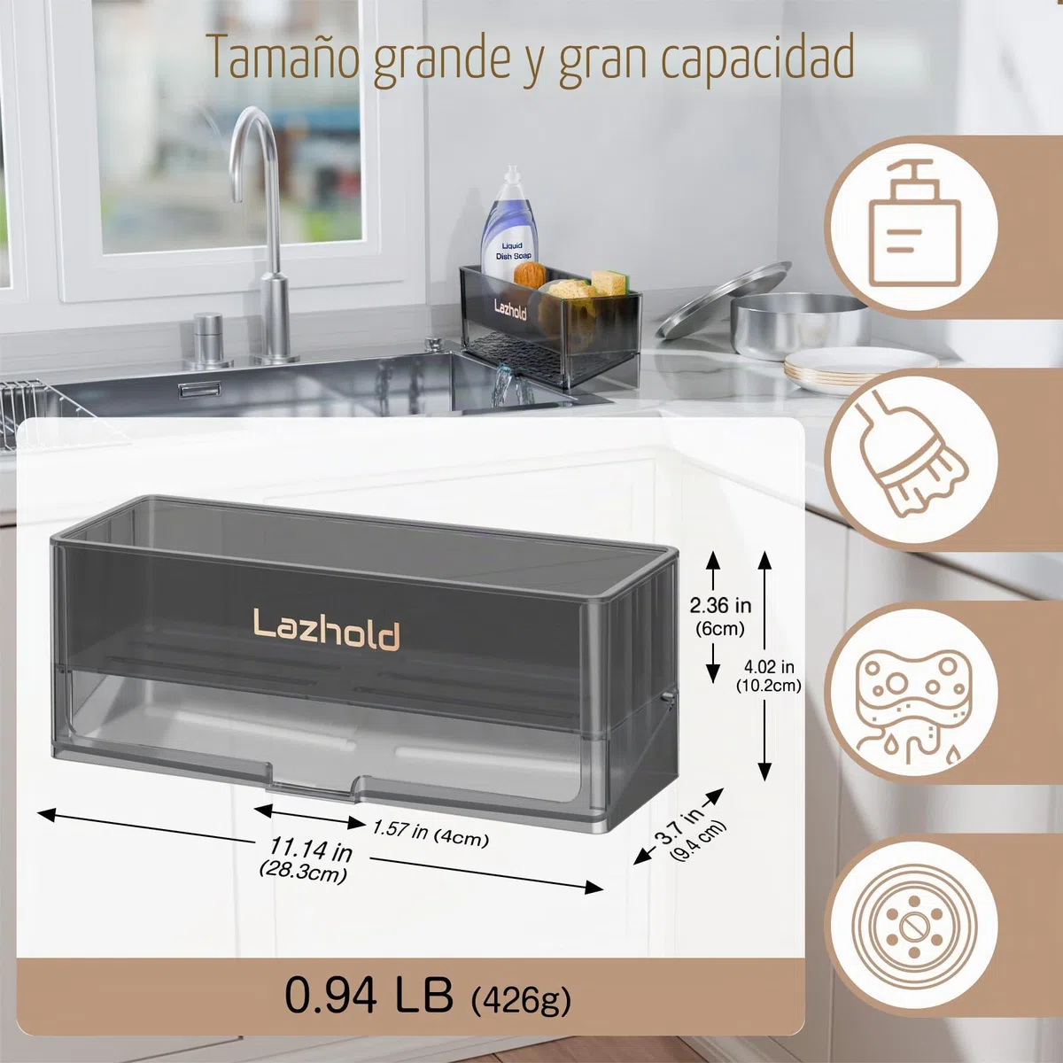 Organizador de Fregadero Cocina de Esponja con Estante Extraíble y Gran Capacidad, Organizador de Fregadero para Baño Cocina Fregadero (Negro)