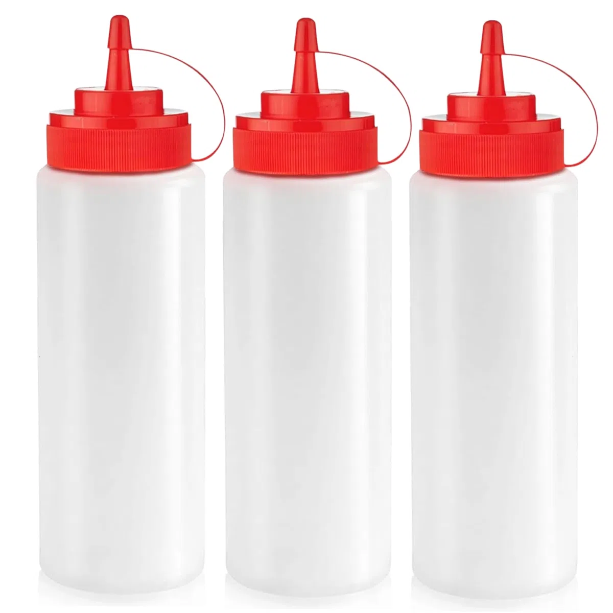 Norcalway Botellas exprimibles de condimentos de 12 onzas para salsas, aceite a prueba de fugas, jarabe, aderezo, botellas de chorro, paquete de 3