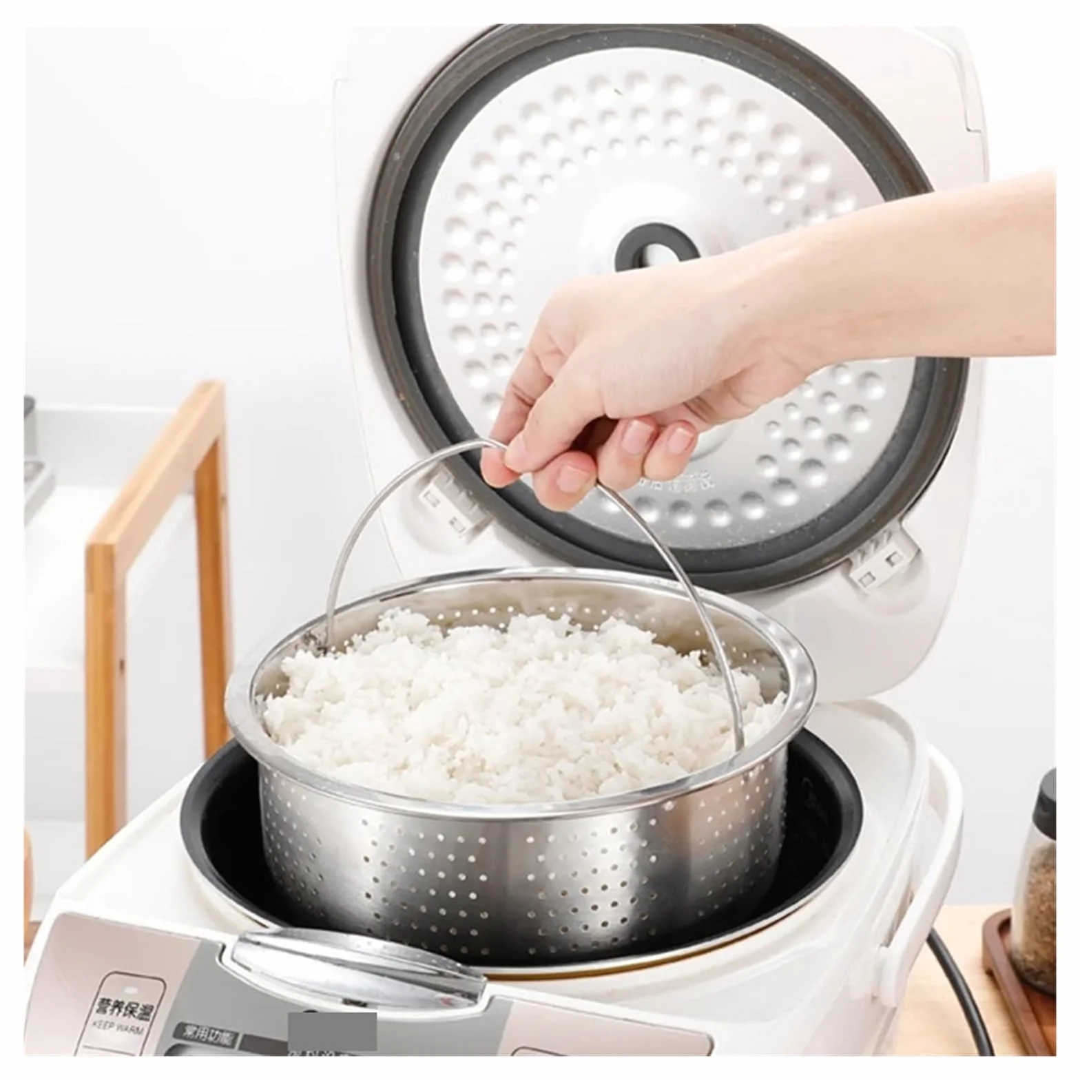 Vaporera de Acero Inoxidable Cesta de Vapor de Acero Inoxidable con Mango de Silicona for Olla a presión arrocera, Rejilla de Vapor, escurridor, Utensilios de Cocina(22cm)