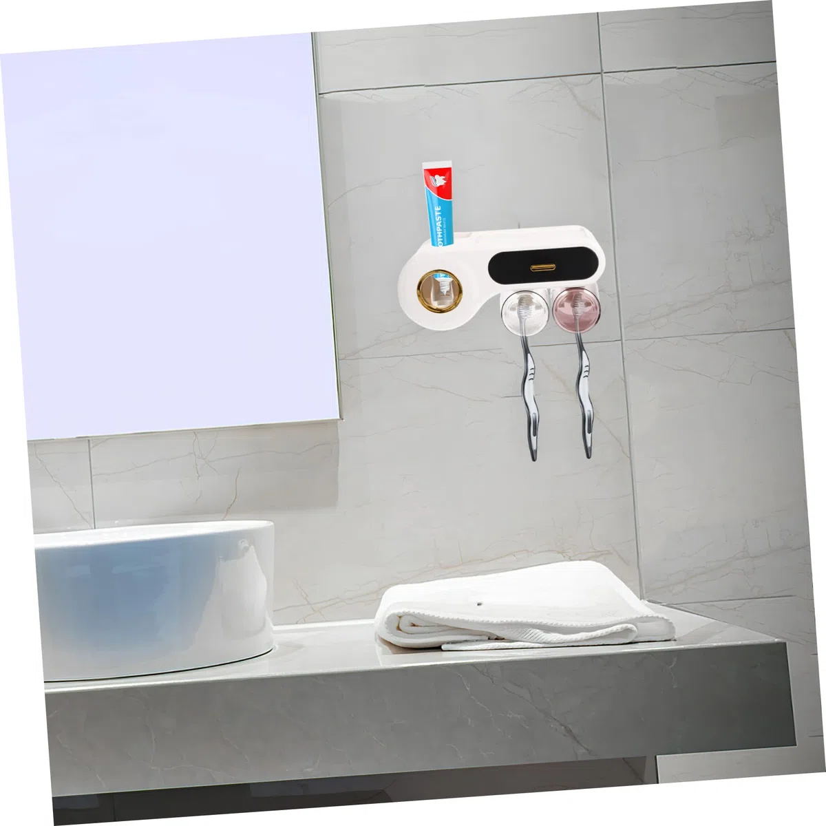 Portacepillos de Dientes de Pared Negro Plástico, Organizador | Cepillos y Maquinillas, Diseño Sencillo y Multifuncional, Set de Vaso y Soporte para Lavabo