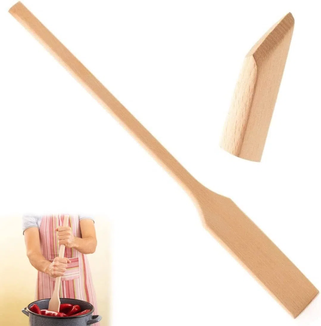 Espátula de madera grande de 32 pulgadas para cocinar, volteador de madera natural de mango largo, resistente al calor, antiadherente, seguro, espátula plana de madera para freír, voltear