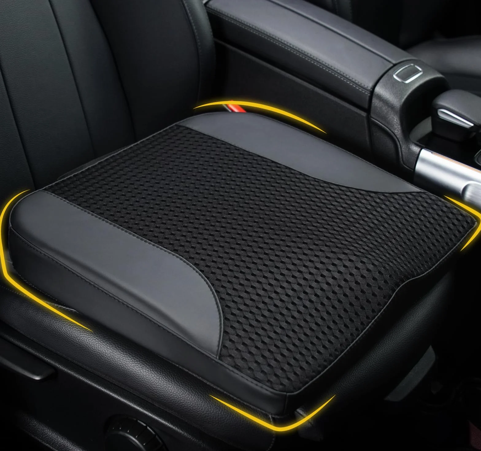 Cojín de asiento de coche: cómodo cojín de espuma viscoelástica para conducir, para aliviar el dolor de ciática, tailobone, cojín de asiento para coche, camión, oficina, silla de ruedas, cuero negro y
