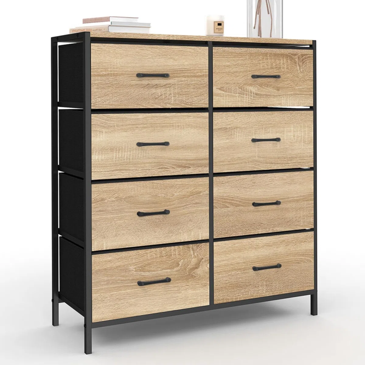 IDMarket - Cómoda 8 cajones de tela Utah 80 cm, mueble de almacenamiento, diseño industrial