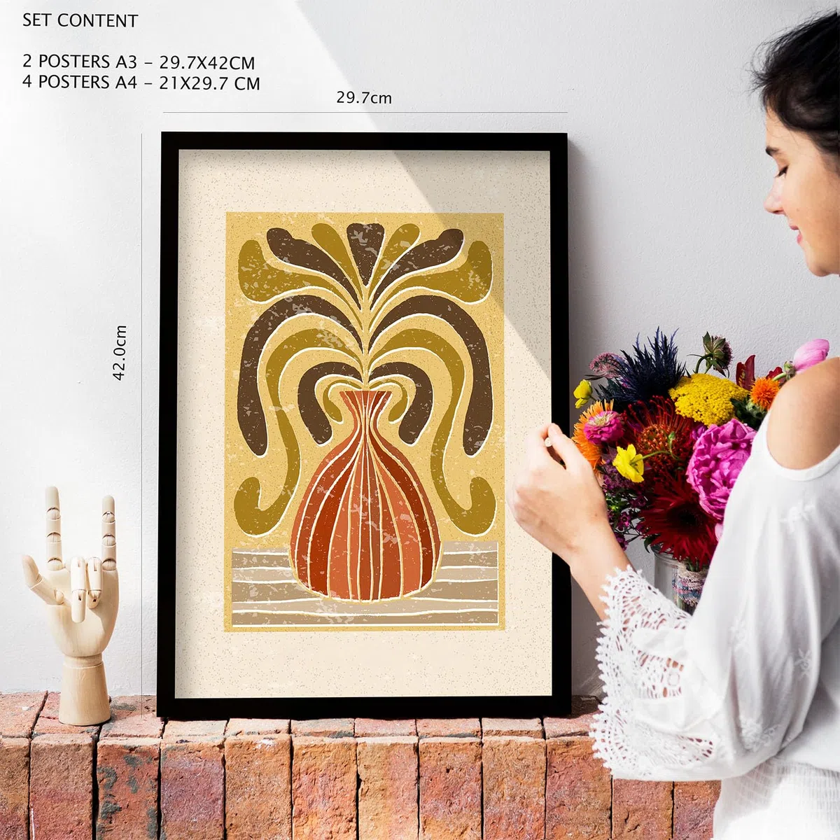 Nacnic Set de 6 Laminas de tallos de estilo étnico. Cuadros decorativos estéticos para su sala de estar, dormitorio, hogar. Impresión de arte de pared. Tamaños A4 y A3 con marcos de madera ligera