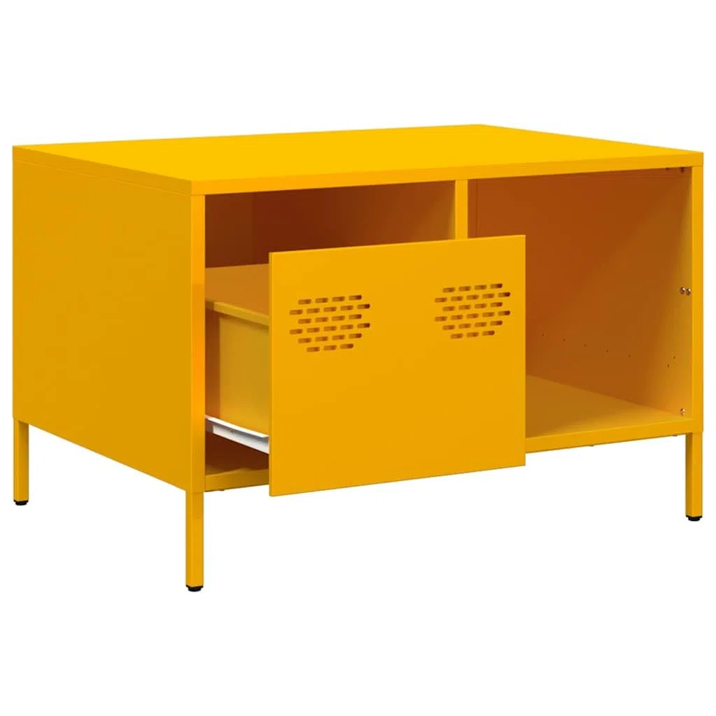 Mesa de centro (68,5 x 50 x 43,5 cm, acero con cajón estante patas regulables en altura, diseño industrial para salón, pasillo, dormitorio