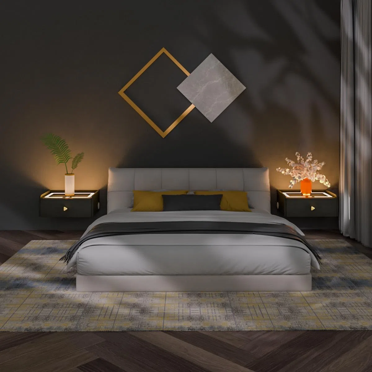 Mesita de noche colgante con estante de pared y cajón, opciones de muebles de dormitorio inteligentes para jóvenes adultos, negro