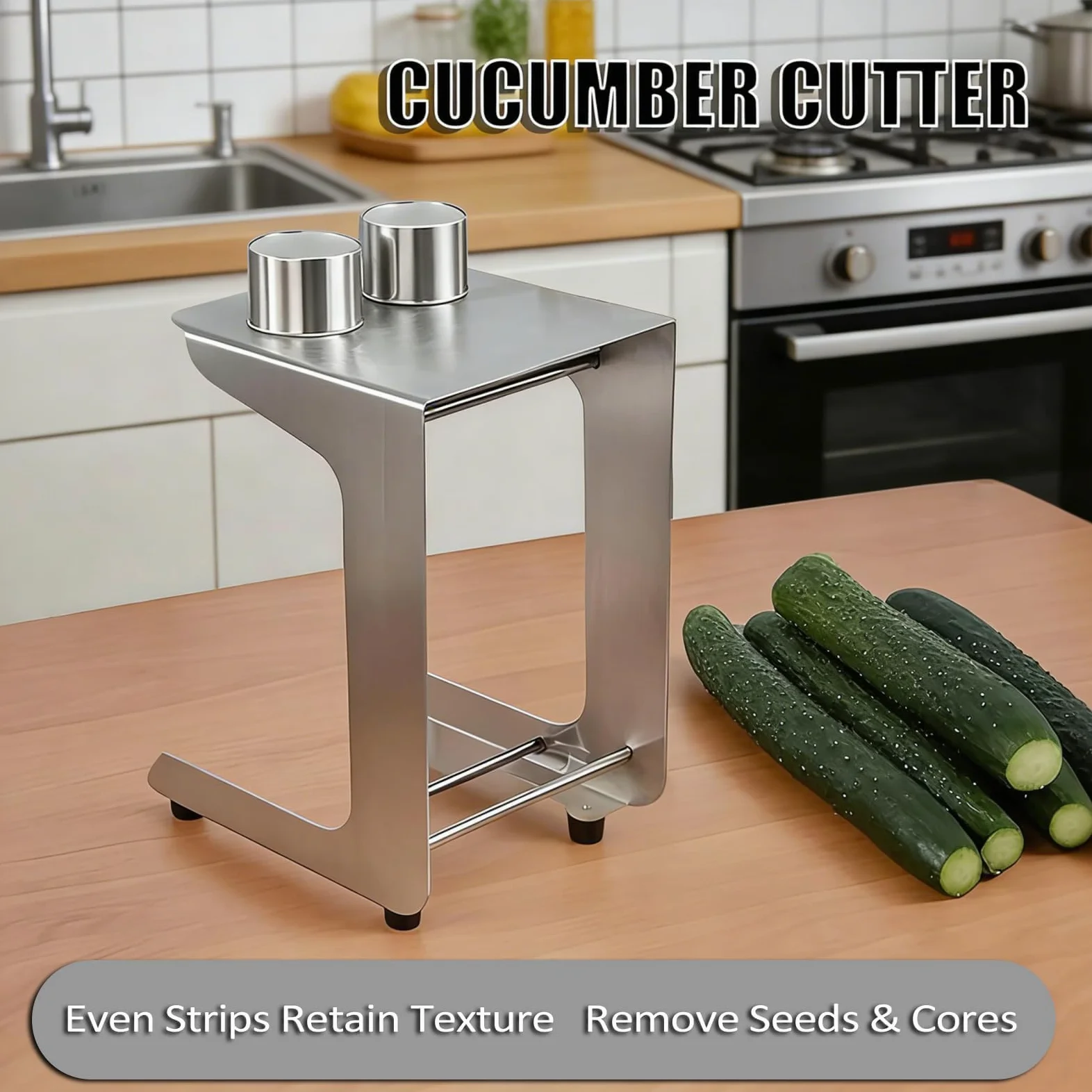 Cortador de pepino para sushi, máquina de palitos de zanahoria con 3 cuchillas, acero inoxidable 304, diseño en ángulo, para ensaladas, preparación de comidas