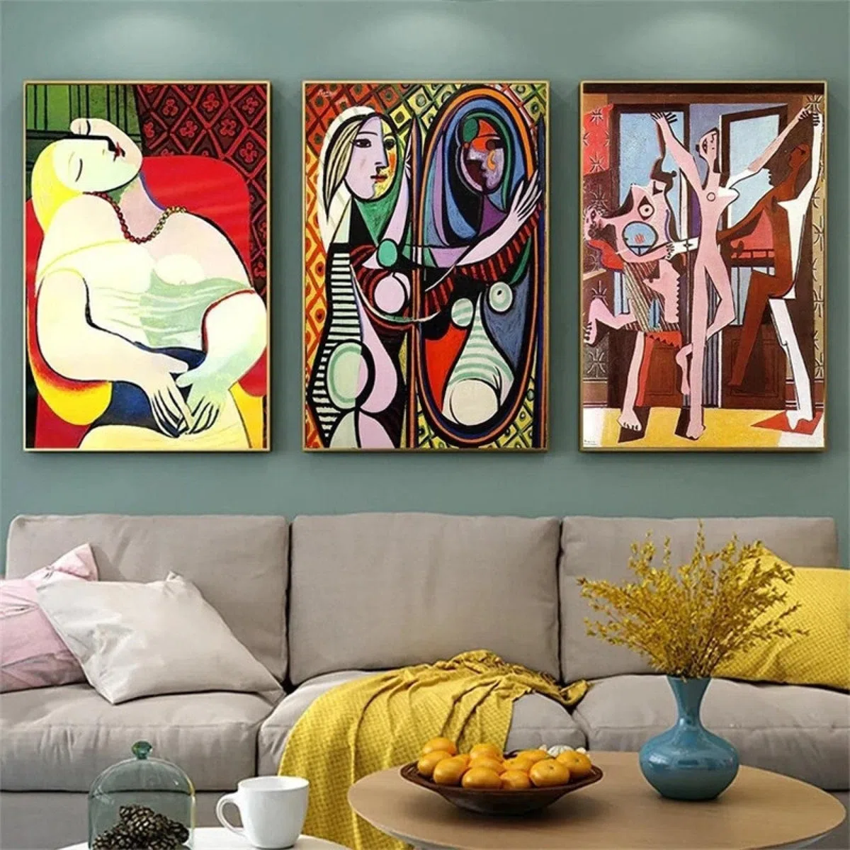 dsdsgog Famoso Picasso Guernica Arte Lienzo Pintura Gran Póster Abstracto e Impresiones Cuadro de Arte de Pared para Sala de Estar Decoración del Hogar 30x45cmx3 Sin Marco