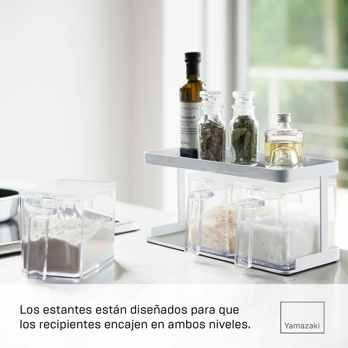 YAMAZAKI 3343 TOWER Spice Bottles X3 & Rack, white, PS Resin/Steel, 27.5 x 11.5 x 13.5 cm