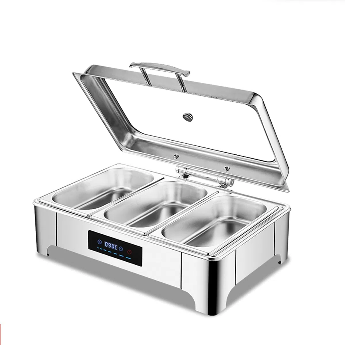 Calentadores de alimentos de buffet con temperatura ajustable y tapa de vidrio para servir en la mesa