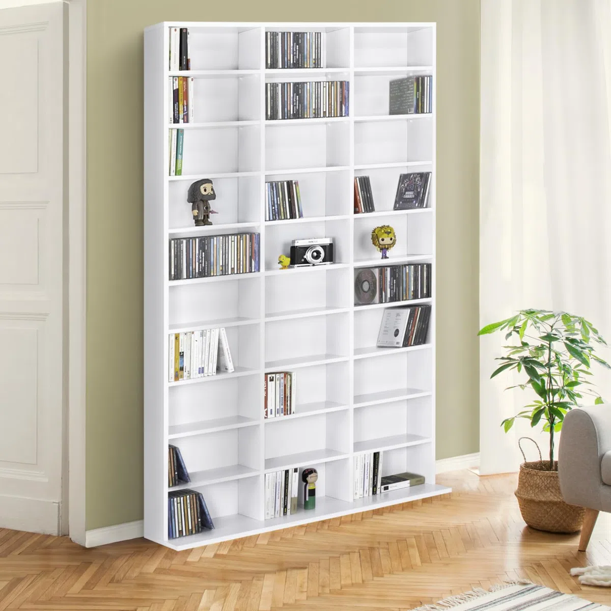 IDMarket – Estantería CD CEYLIA 30 Cajas con estantes modulares Madera Blanco