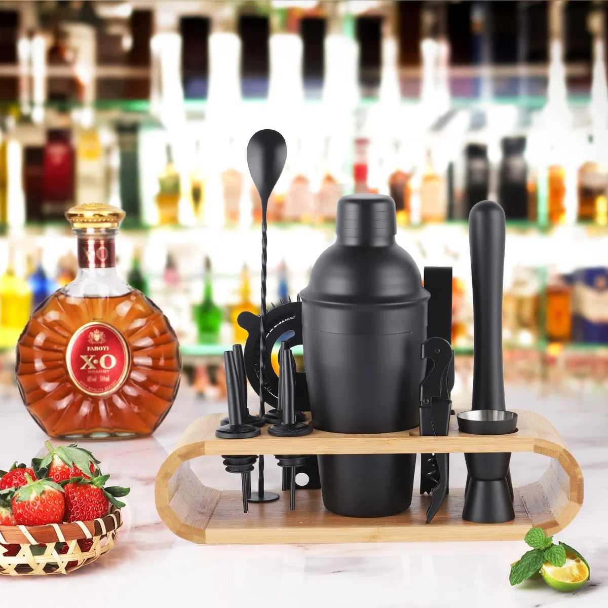 JNWINOG Juego de 12 coctelera de acero inoxidable para barman de 18.5 onzas, juego de cóctel de mezcla de cócteles, kit de preparación de bebidas, bar profesional y herramientas de bar para el hogar