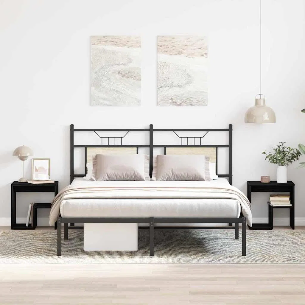 Juego de 2 mesitas de noche en imitación de roble negro, 40 x 30 x 40 cm, de madera con diseño rústico y práctico espacio de almacenamiento para dormitorio