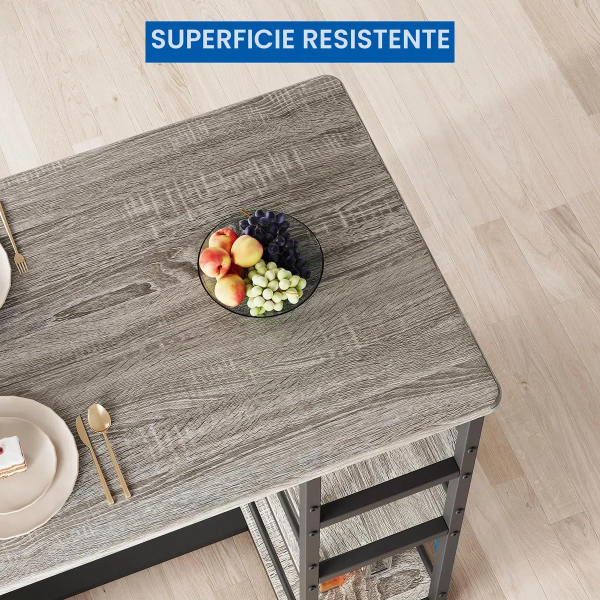 Zstar Juego De Mesa De Comedor para 2, Sillas Tapizadas, Juego De Mesa De Bar De 3 Piezas con Estante de Almacenamiento de 3 Niveles， para Espacios Pequeños, Apartamentos y Estudios, Gris