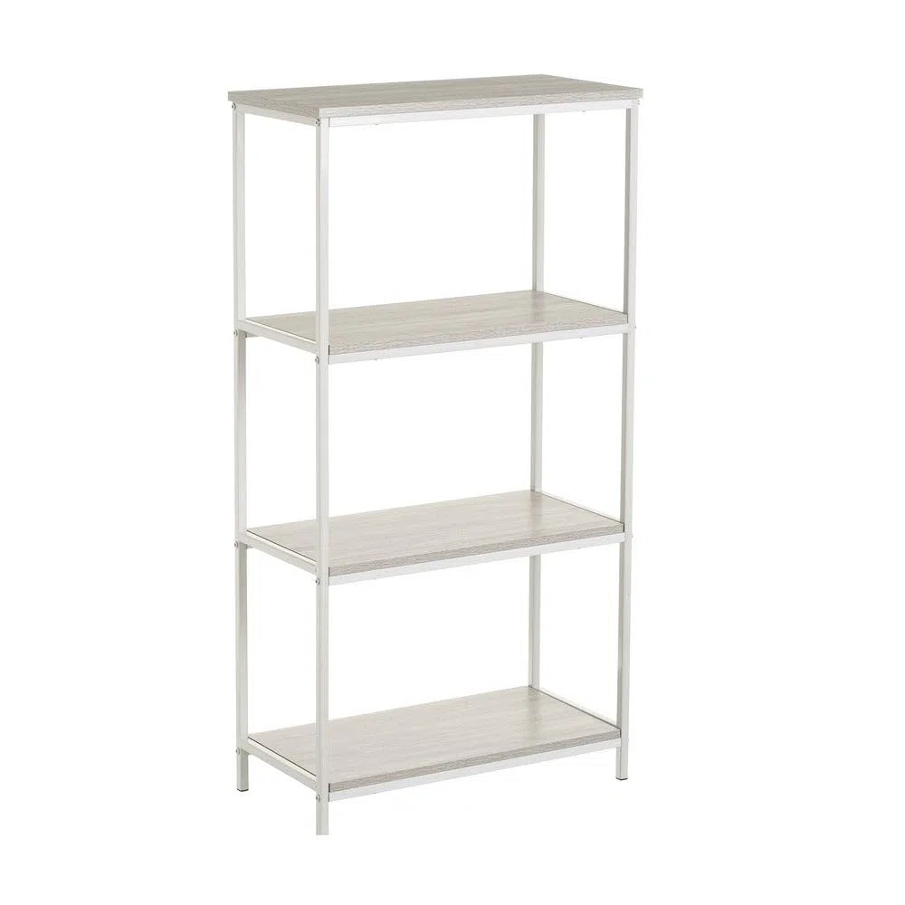 LOLAhome - Estantería Urban Industrial Metal Blanco con 4 estantes símil Madera de 60x30x116 cm. Organiza y Decora tu salón o Cuarto con Este Funcional y Bello diseño contemporáneo.