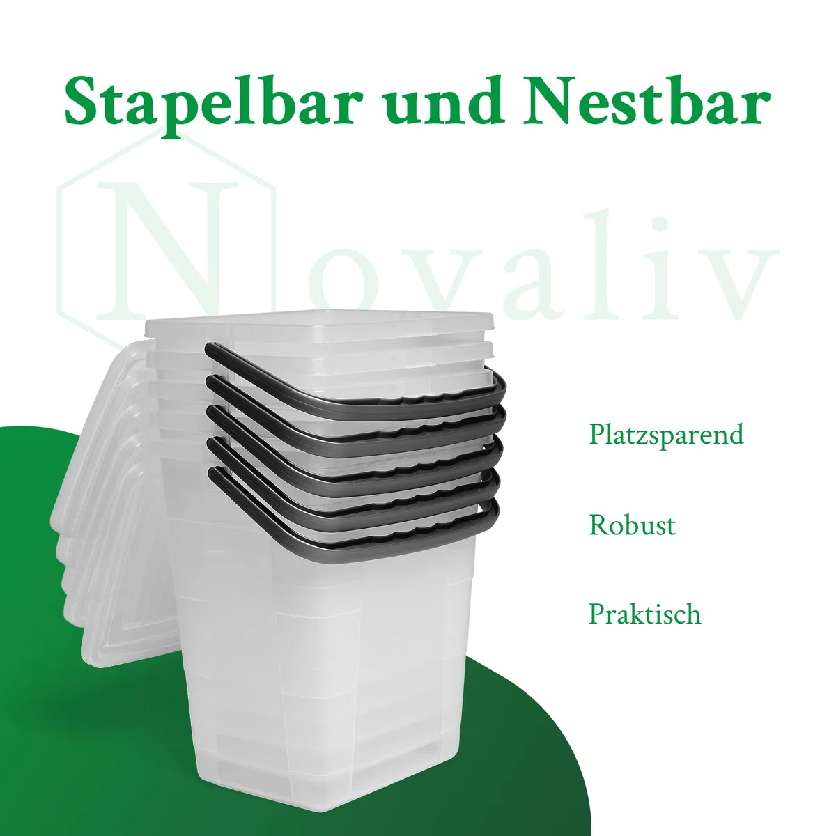 Novaliv 5 cajas de detergente con tapa de 7 litros, transparente, 23,5 x 18 x 26,5 cm, caja de almacenamiento en polvo con asa, para detergente y detergente