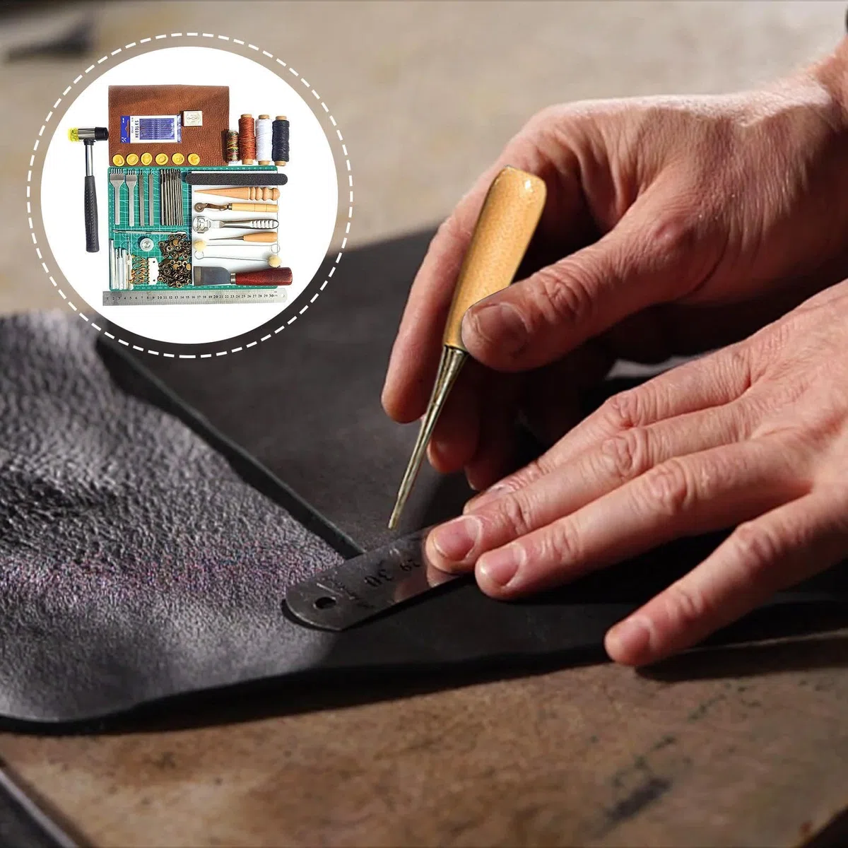 Herramientas Para Marroquinería - Kit Completo De Herramientas Manuales | Juego Versátil Para Coser, Grabar Y Decorar Cuero, Perfecto Para Artesanos Y Proyectos De Bricolaje.