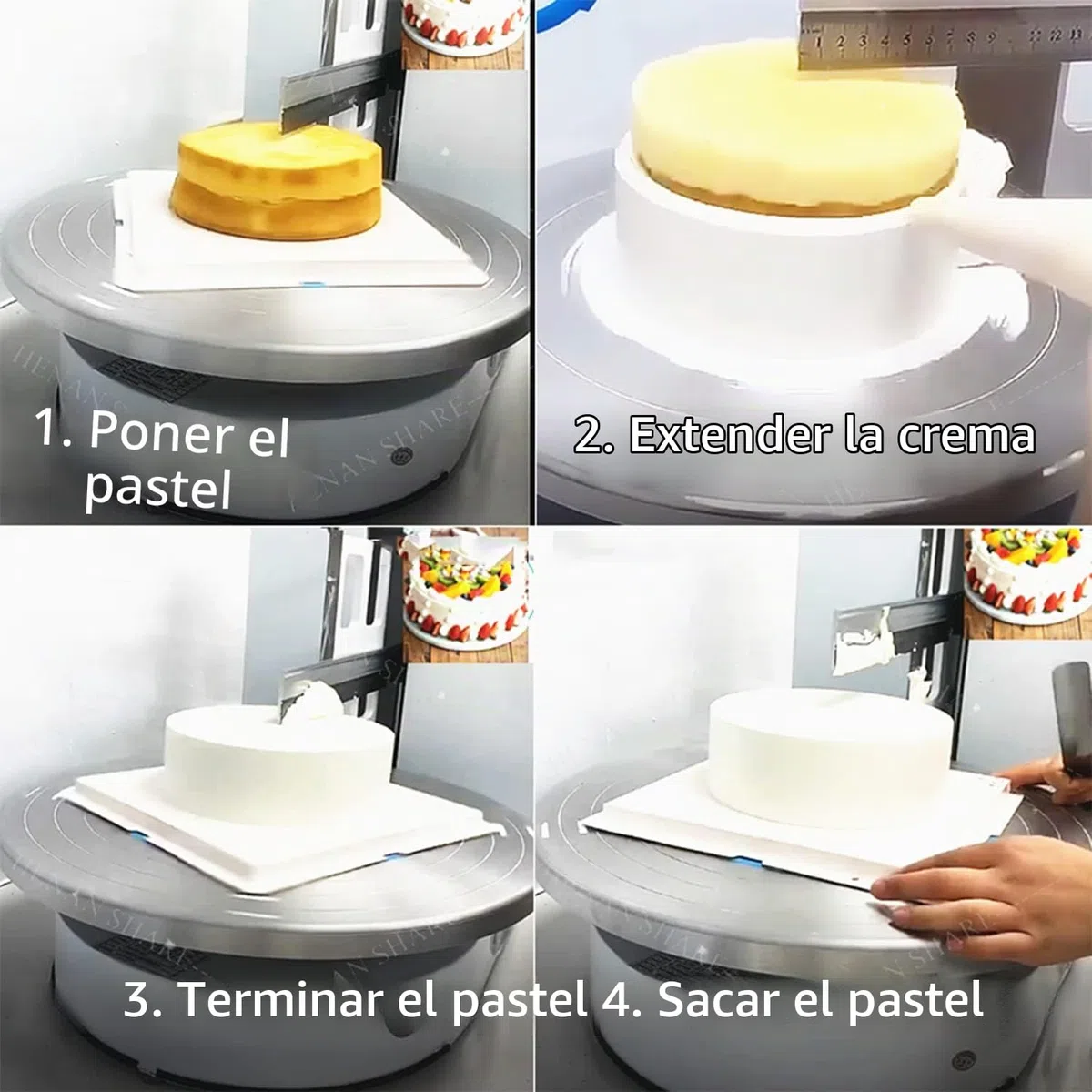 Máquina Semiautomática Formación Hielo para Tartas Cumpleaños, Nivelador Tartas, Esparcidor Decoración Crema, Máquina Alisadora, Raspador Tartas Ajustable 4 A 12 Pulgadas