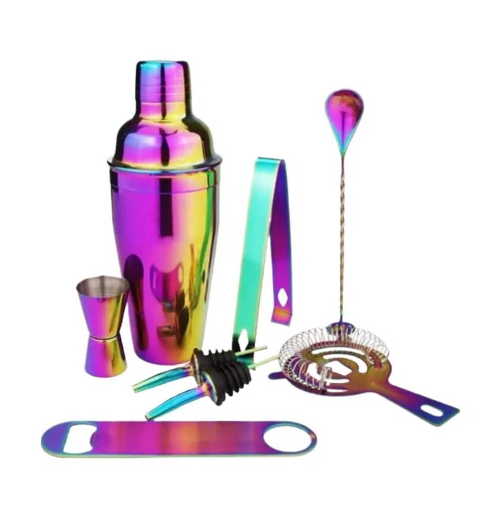 Juego de Coctelera Kit de Coctelería Juego De Coctelera De Acero Inoxidable, 8 Uds., Equipo Colorido Para Barman, Batidor De Cóctel, Herramientas Para Bar, Cocteleras De Vino Coctelera para Cócteles C