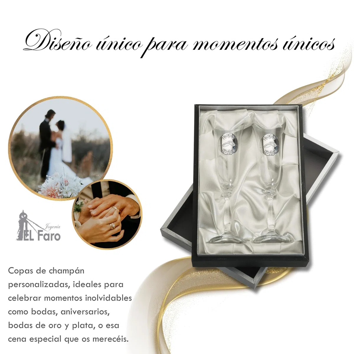 JOYERIA EL FARO | Copas grabadas para novios | Copas personalizadas para bodas | Cristal de Bohemia de alta resistencia | Estuche premium incluido | Brinda y celebra el amor