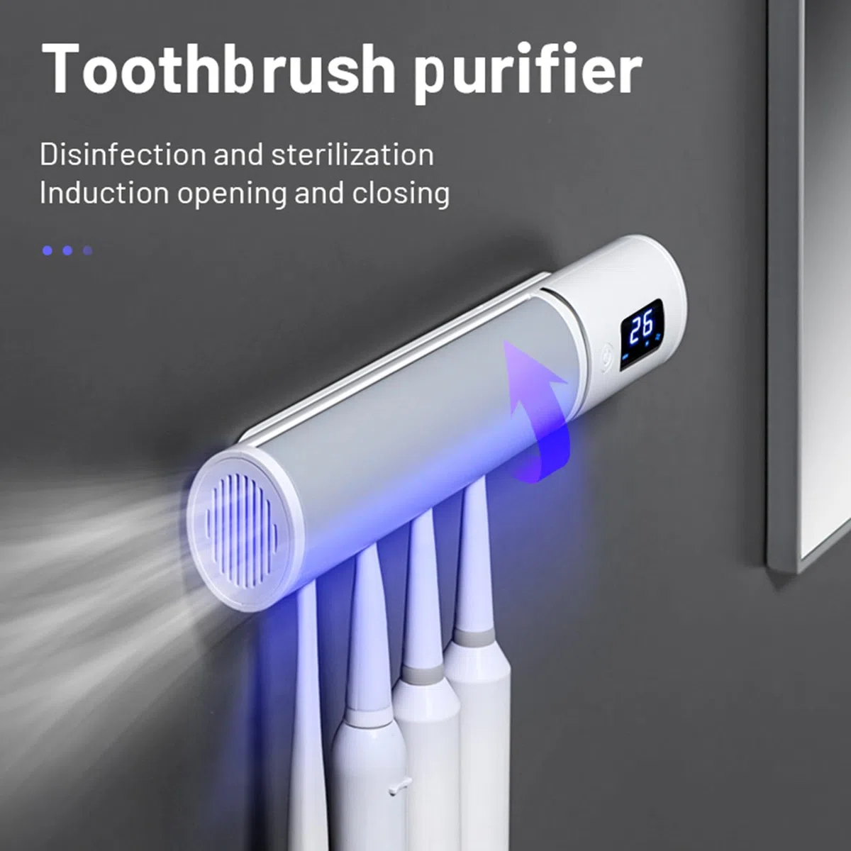 Esterilizador de cepillo de dientes inteligente, soporte para cepillo de dientes montado en la pared, esterilización UV por inducción automática, accesorios de baño
