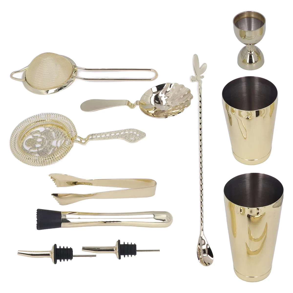 Naroote Juego de Coctelera, Herramientas de Mezcla de Acero Inoxidable para Bares Domésticos, Reuniones Familiares, 11 Piezas (GOLD)