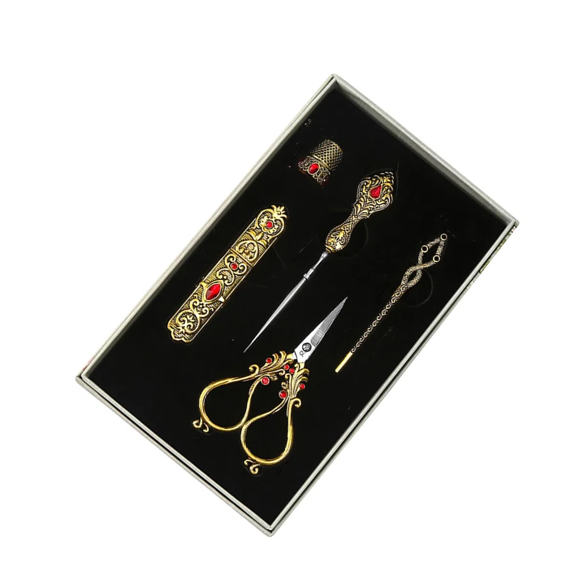 Kit de Bordado, Kit de Costura, Herramientas de Costura, Estuche Portátil para Agujas, Juego de Tijeras de Costura, Tijeras de Sastre para Manualidade, Oro, Individual