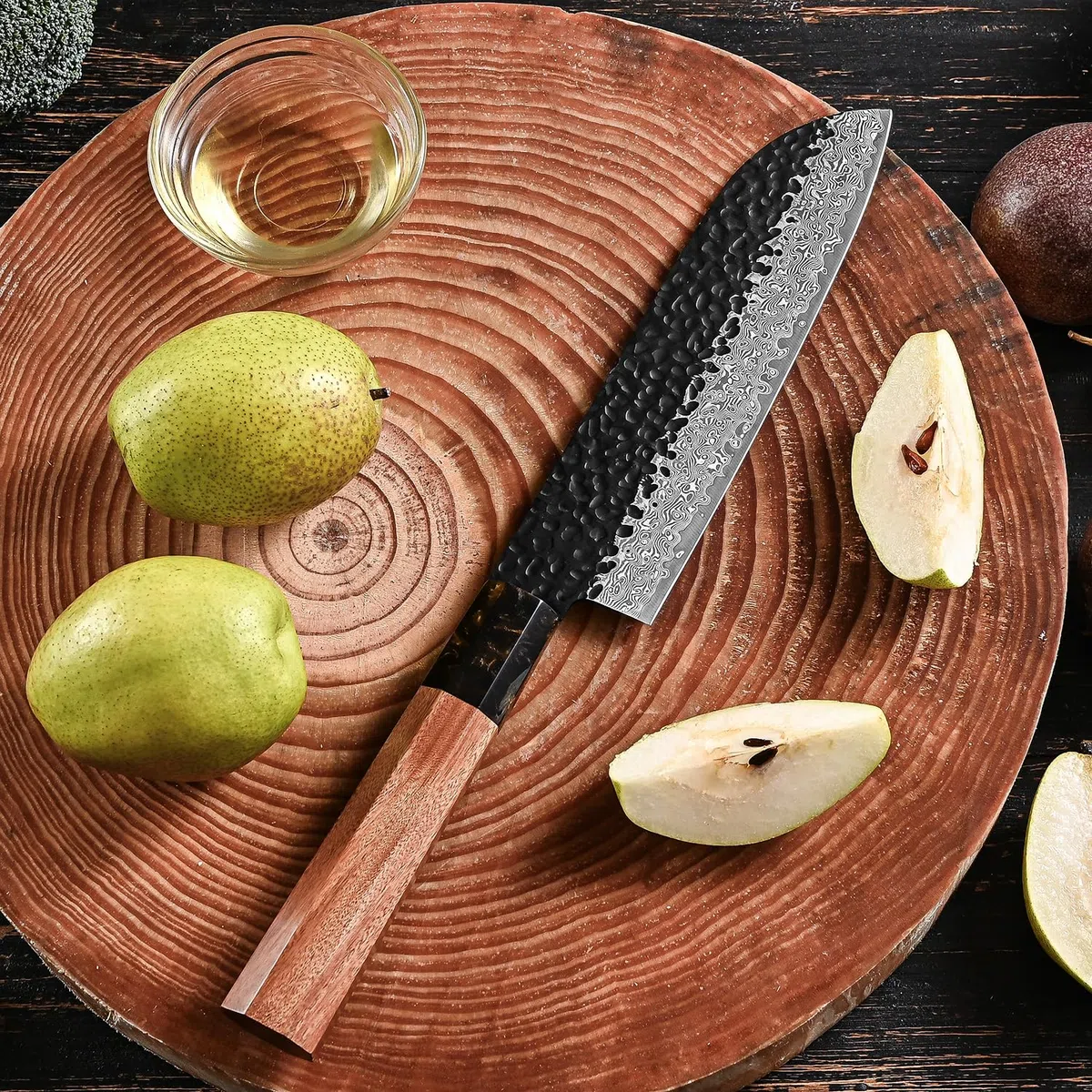 Cuchillo Japones Damasco, 18cm Cuchillo de Santoku Profesionales, Cuchillos Cocina VG10 de Acero de alto Carbono, Mango de Palo de Rosa y Caja de Regalo