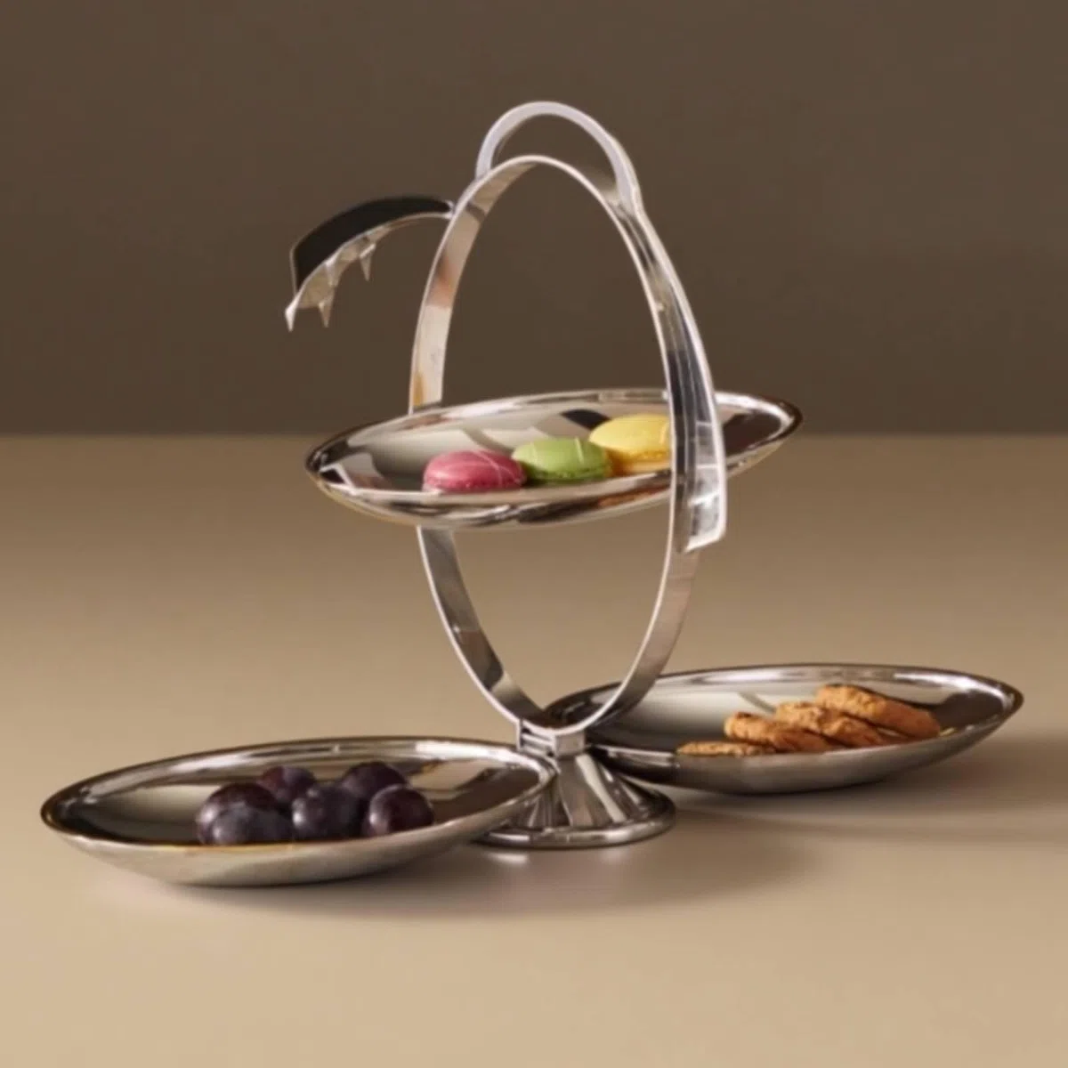 Bandeja de Acero Inoxidable con Compartimentos para Servir Alimentos Frescos Tapas Platos Pequeños y Repostería Estructura Compacta Plegable Adecuada, 20-10-28cm, Cerrado