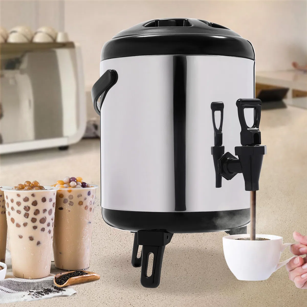 Dispensador de bebidas aislado de acero inoxidable con grifo, urna de catering, cubo térmico para agua caliente, té, café, fiesta