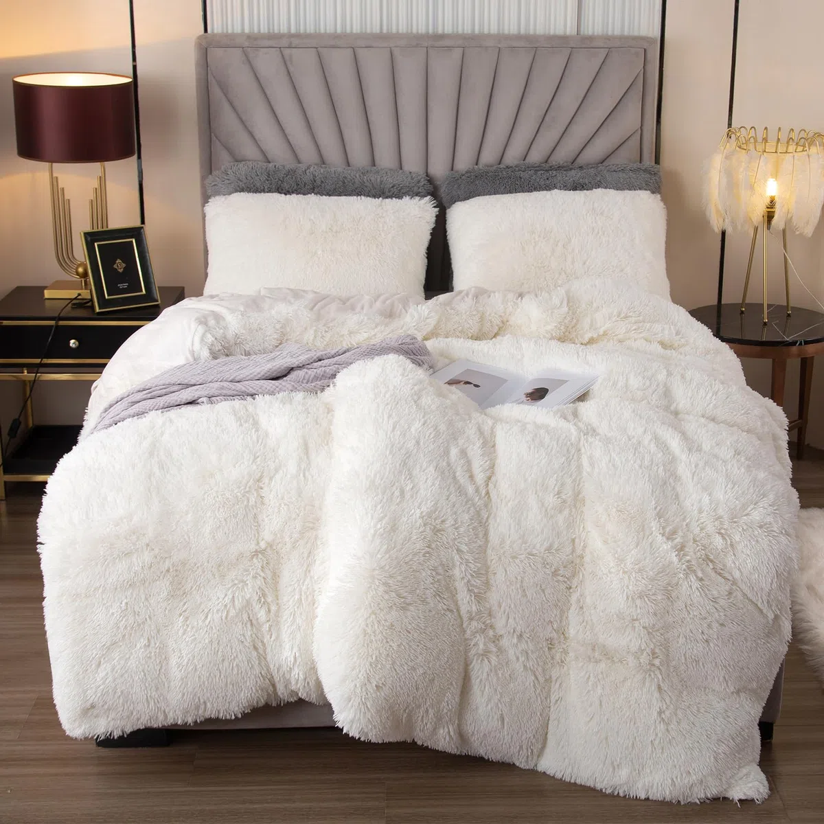 EMME Juego de Ropa de Cama de Felpa, 200 x 200 cm, Franela mullida, Juego para Cama y Ropa de Cama Suave y 2 Funda de Almohada de 80 x 80 cm, Color Blanco