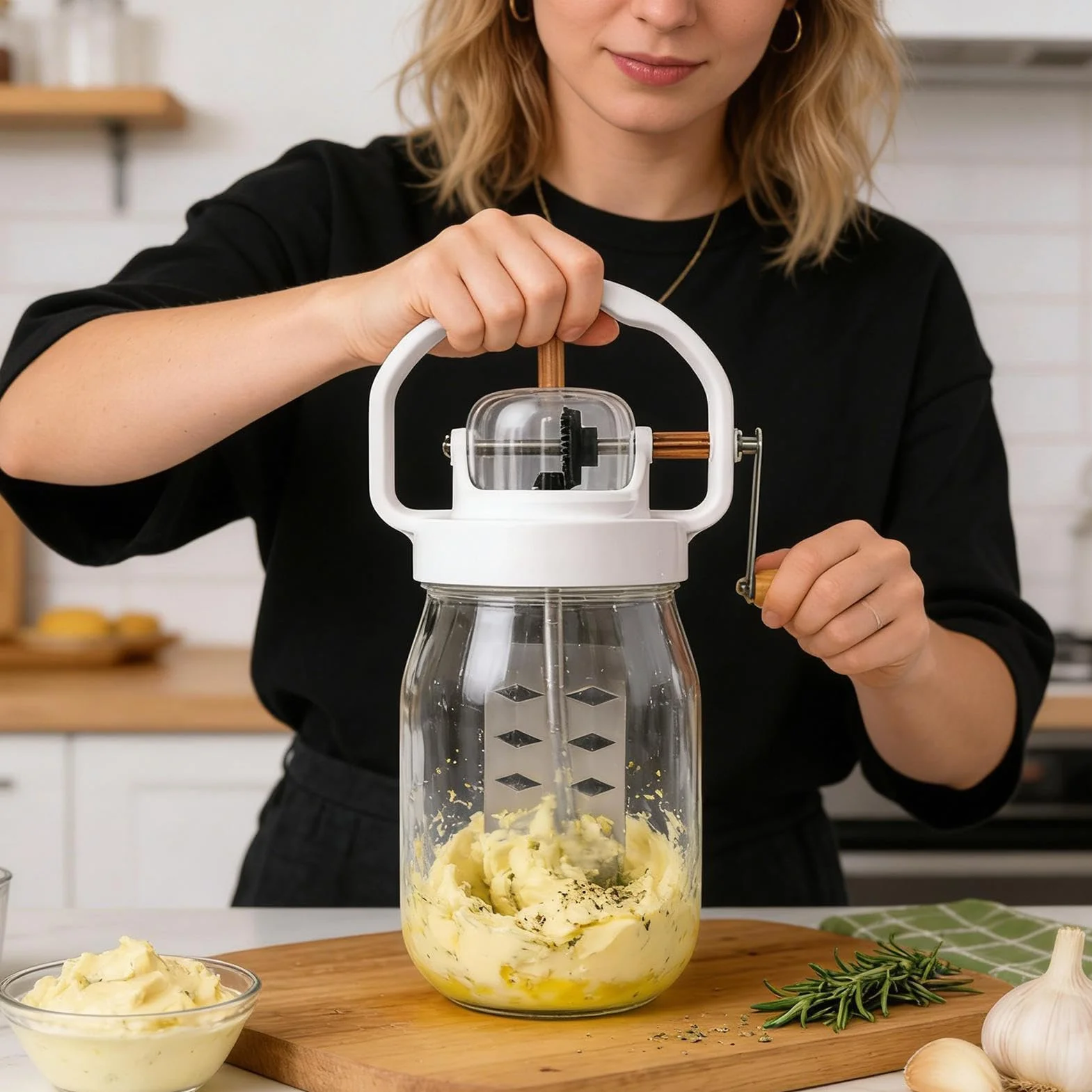 Máquina Para Hacer Mantequilla, Herramienta Para Licuadora De 1500 Ml - Batidora Manual Con Botella De Vidrio | Batidor De Mantequilla De Cocina Con Diseño Fácil De Verter, Herramienta Para Hornear Pa
