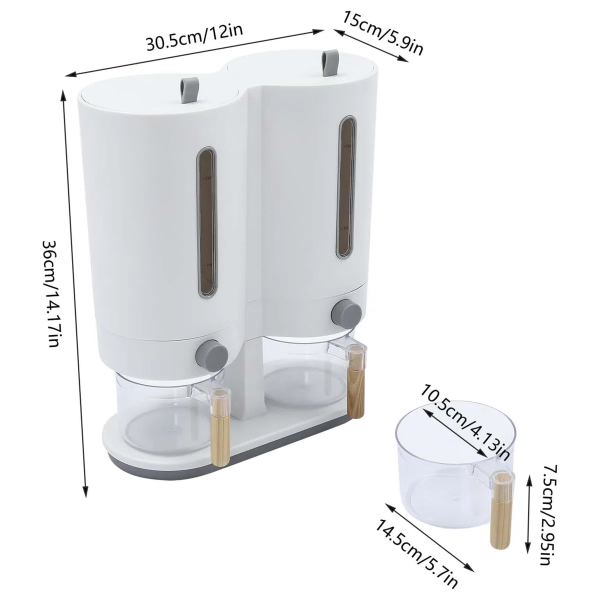 Dispensador de Granos Almacenamiento de Cereales Multigrano 5 kg con Tapa | Dispensador Arroz Doble Cubo Encimera Almacenamiento sellado de avena para cocina, encim