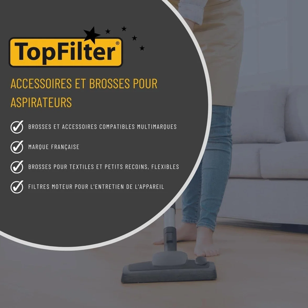 Topfilter Cepillo de Suelos para Aspirador, negro, 30x5cm, 1 ud.
