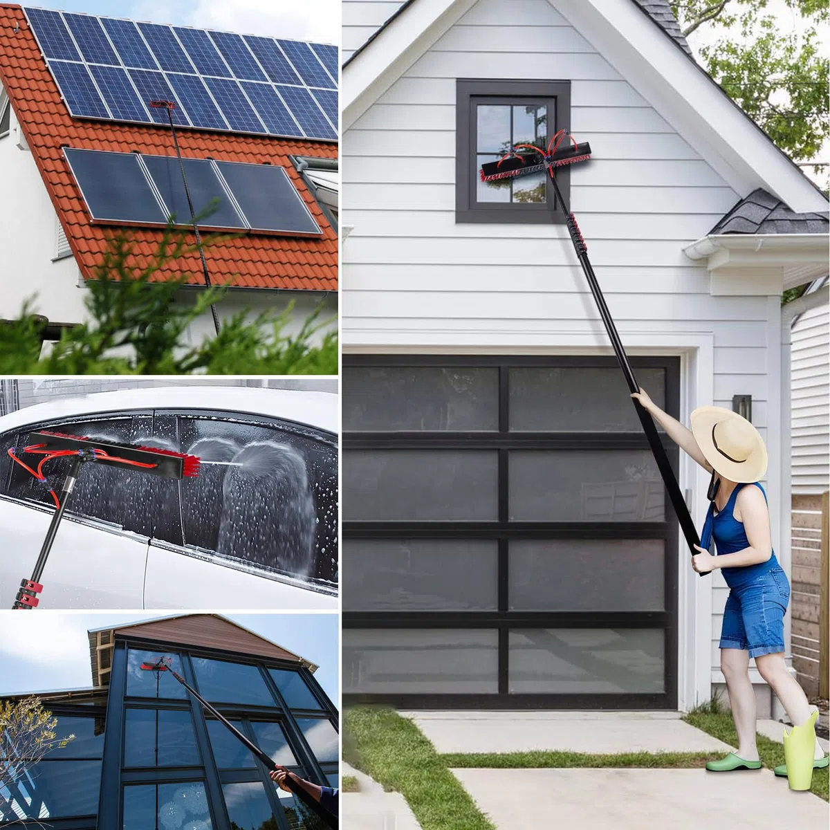 Genérico Cepillo telescópico para Ventanas de 3,6-10,8 m con alimentación de Agua para techos, con Sistema de Limpieza de Paneles solares, Kit con dispensador de jabón, para Camiones, Barco