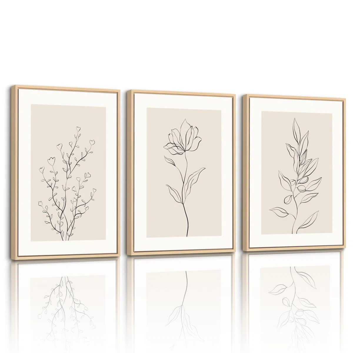 WENGTIAO Cuadros Decoracion Enmarcado, Boho Botánico Cuadros Decoracion Salon Modernos, Abstracta Plantas Neutros Negro y Beige Lienzos Laminas para Dormitorios Decorativas Pared 30x40cmx3