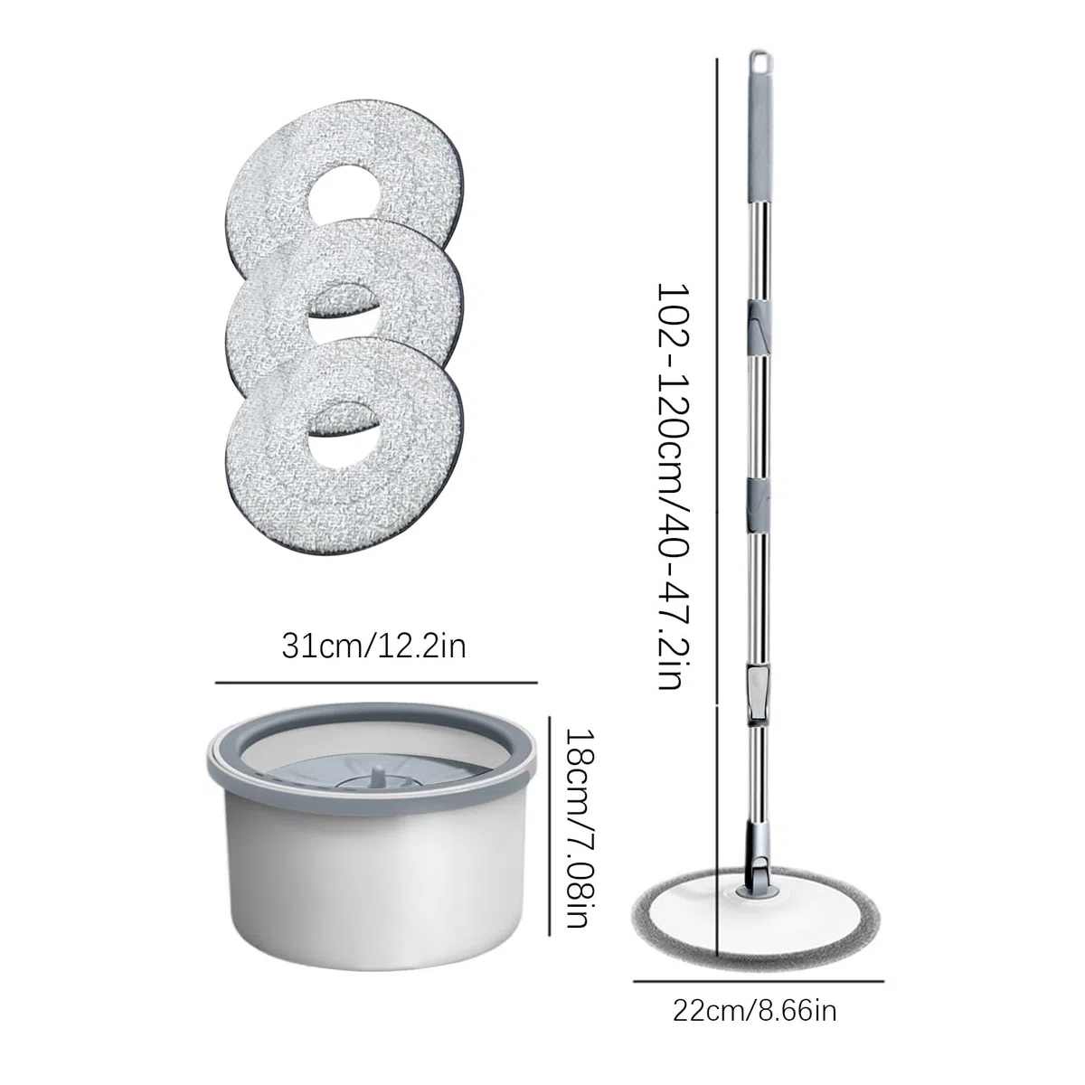 Fregona Con Cubo Compacto, Ligero, Doméstico, Limpieza | Kit Fregona Giratoria Con Cubo Individual Y Escurridor para Todo el Hogar, Suelos de Madera Noble, Mármol, Cocina, Baño y