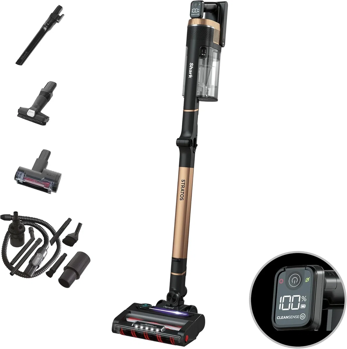Shark Stratos Aspiradora sin Cable - Hasta 60 Minutos de Autonomía con Clean Sense IQ y Anti Hair Wrap - Incluye Kit de Limpieza para Coche - Cobre, IZ400EUTBK