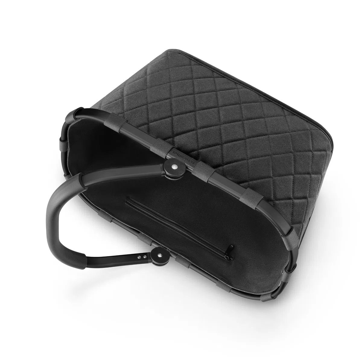 reisenthel Carrybag Frame Rhombus Black - Cesta de la compra estable con mucho espacio de almacenamiento y práctico bolsillo interior, diseño elegante e impermeable