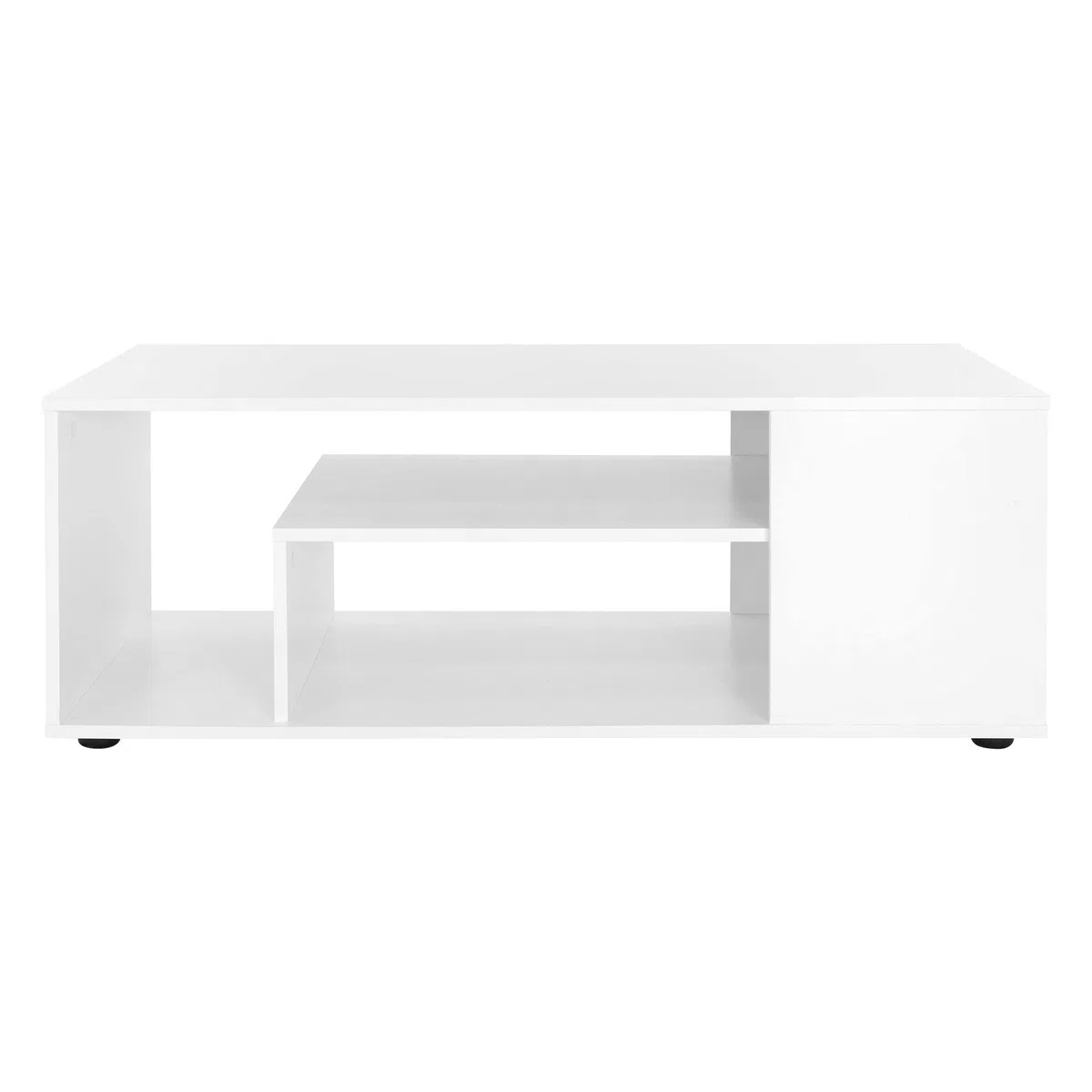 ML-Design Mesa de Centro Blanca 110x50x41 cm Aglomerado Revestido Mesita de Café Rectangular Moderna Mueble Auxiliar Versátil con 4 Estantes en 3 Niveles Mesa con Mucho Espacio de Almacenamiento