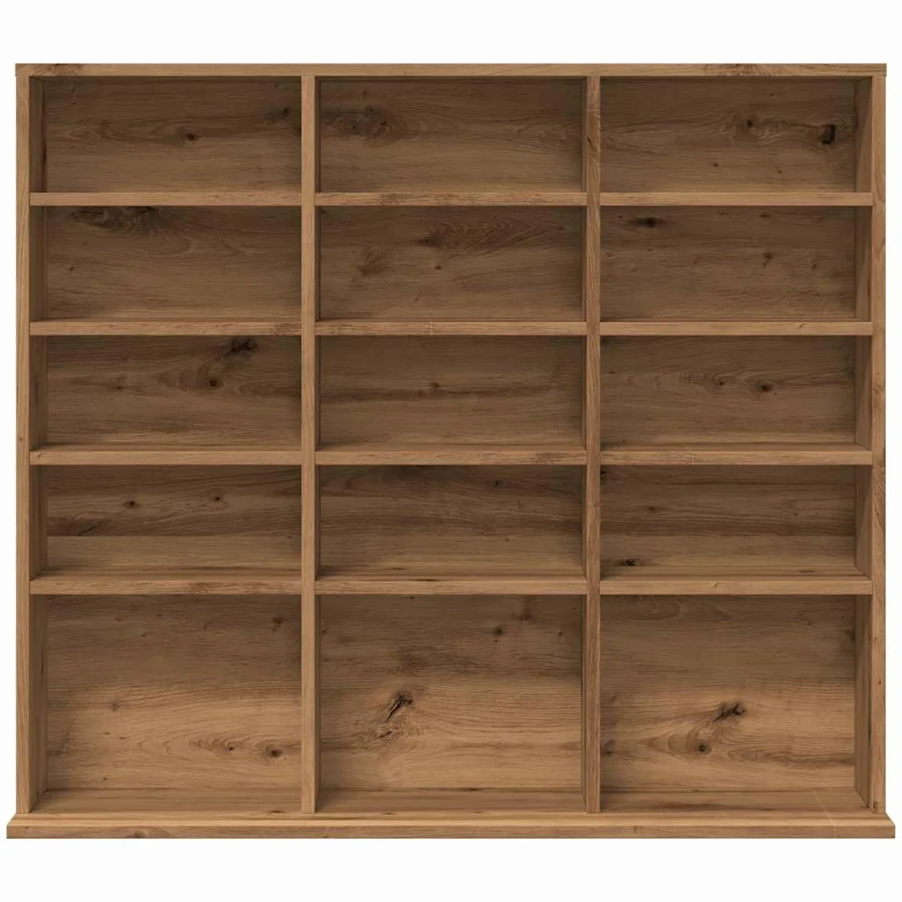 Artisan-Roble - Estantería para CD, 100 x 23 x 89,5 cm, de madera, con compartimentos abiertos, estantería para DVD y discos de vinilo, para salón, oficina y dormitorio