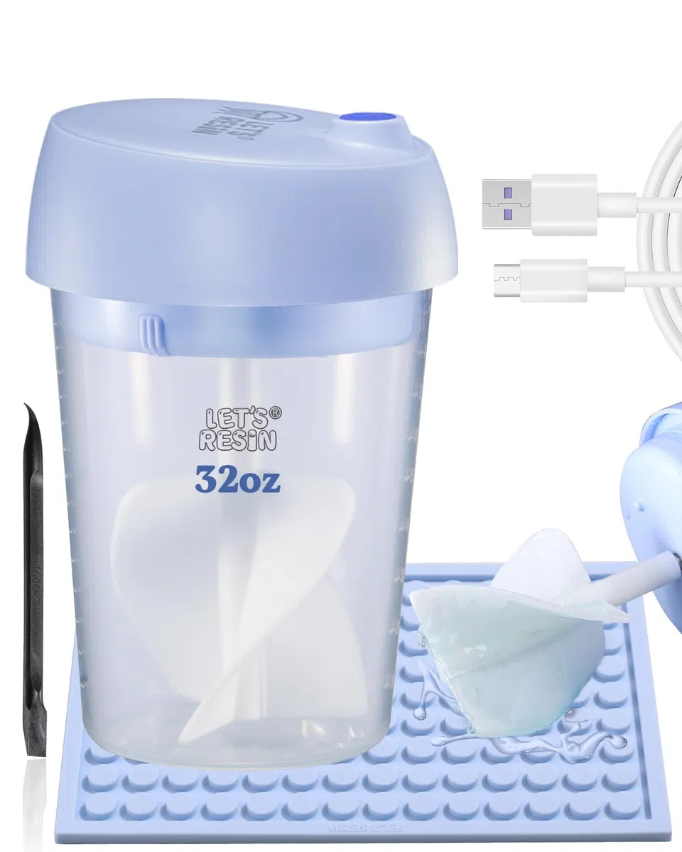 LET'S RESIN Mezclador de resina automático mejorado, mezclador epoxi manos libres fácil de limpiar con taza de mezcla de silicona, mezclador eléctrico recargable de resina epoxi para 24 onzas líquidas