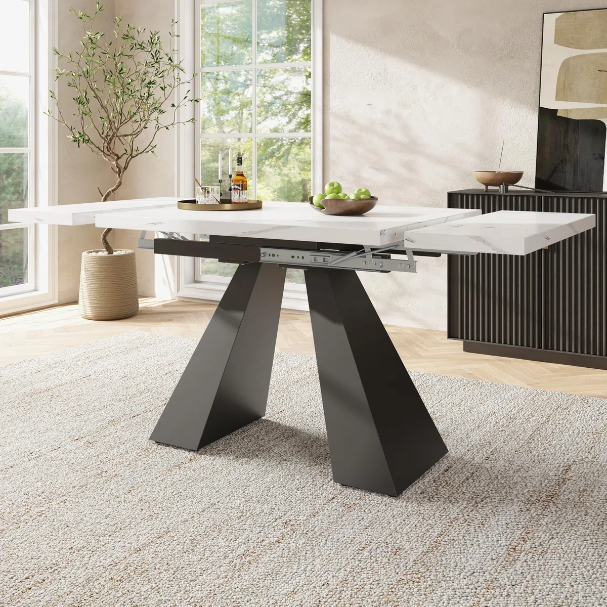 Mesa de comedor telescópica (99-159 x 74 cm), mesa de comedor extensible, ahorra espacio, amplia superficie de trabajo, diseño flexible, para oficina en casa y salón (blanco)