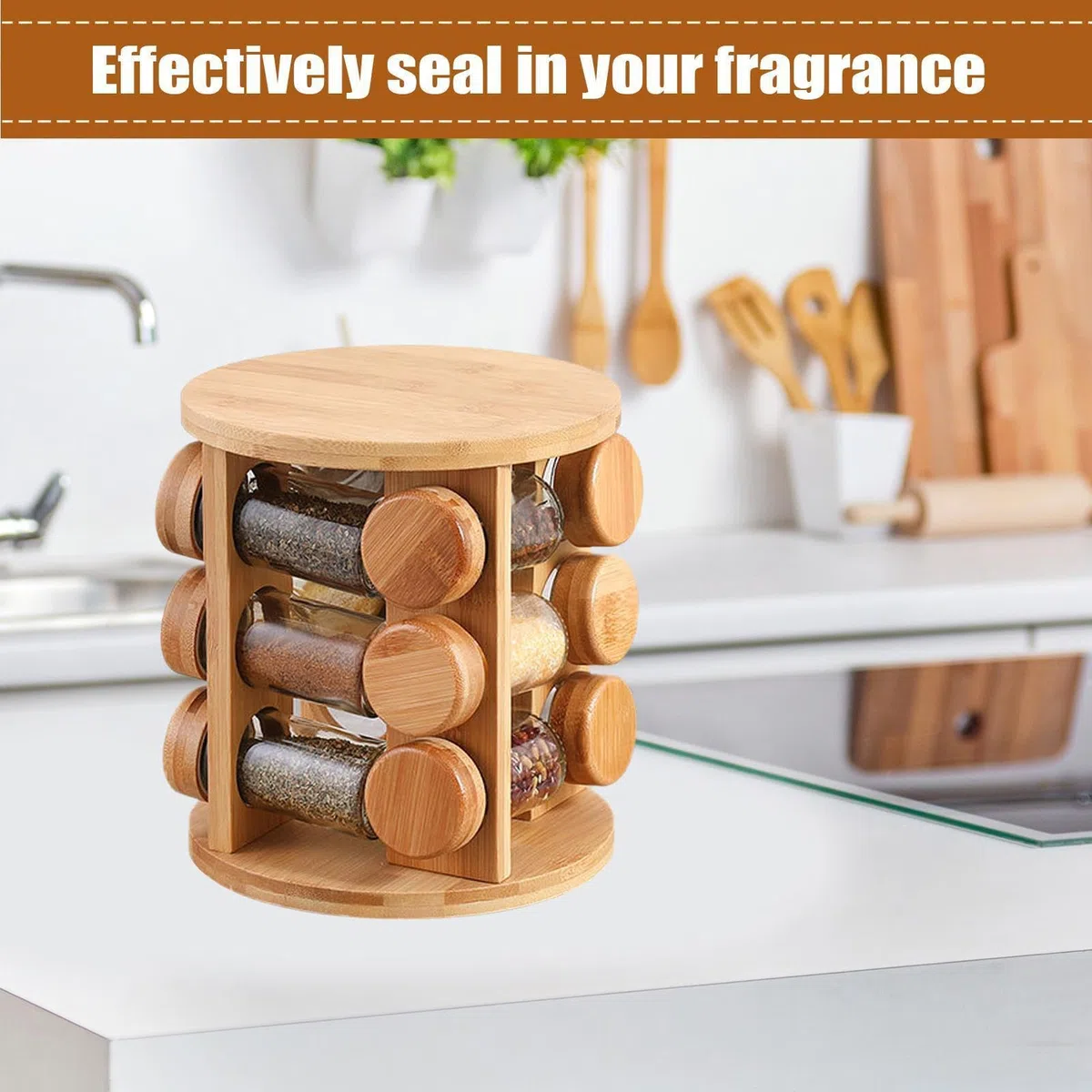 Generisch Organizador de especias giratorio, soporte para tarros de especias de madera para la cocina, para encimera, cocina, armario, cocina, armario de cocina, comedor, apartamento, entusiastas de