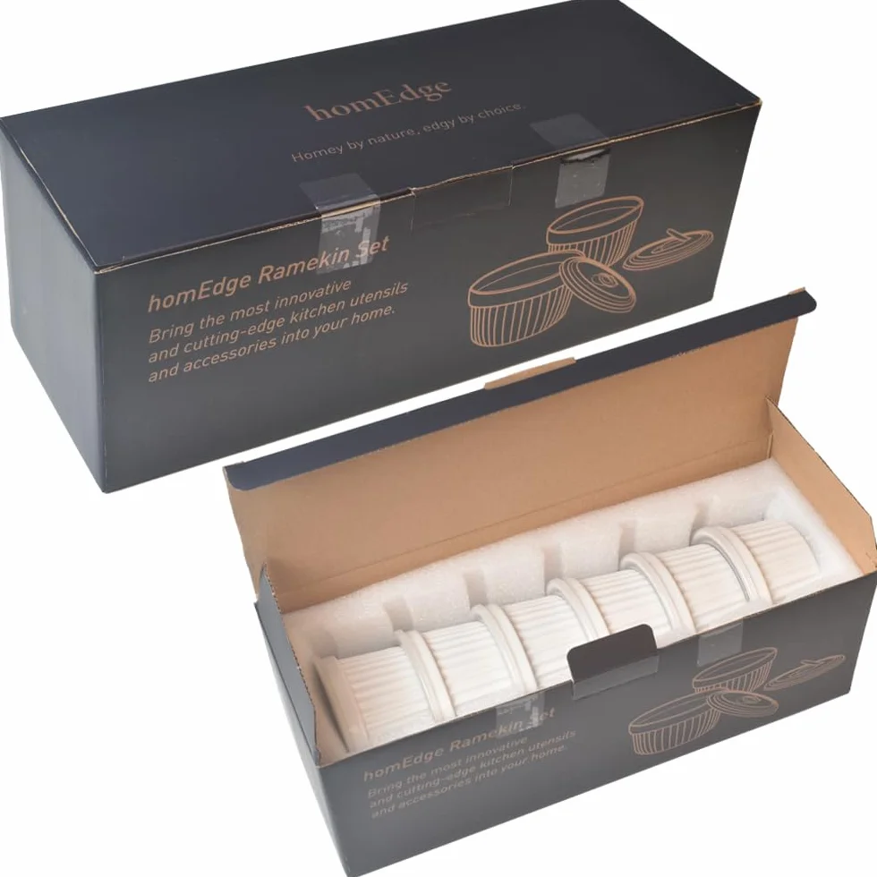 homEdge Juego de 6 moldes de porcelana con tapa, 240 ml, cuenco para helado, crema brûlée ramekins para hornear, color negro
