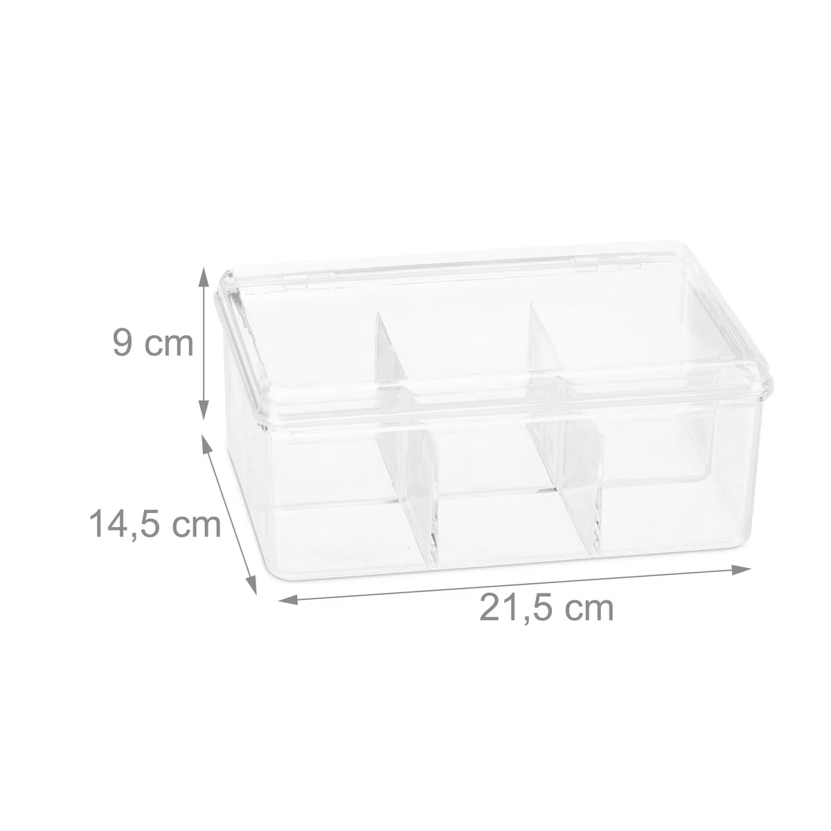 Relaxdays 8 Cajas para Té e Infusiones, 6 Compartimentos, Bote Para 90 Bolsitas, Tapa Abatible, 9 x 21,5 x 14,5 cm, Transparente