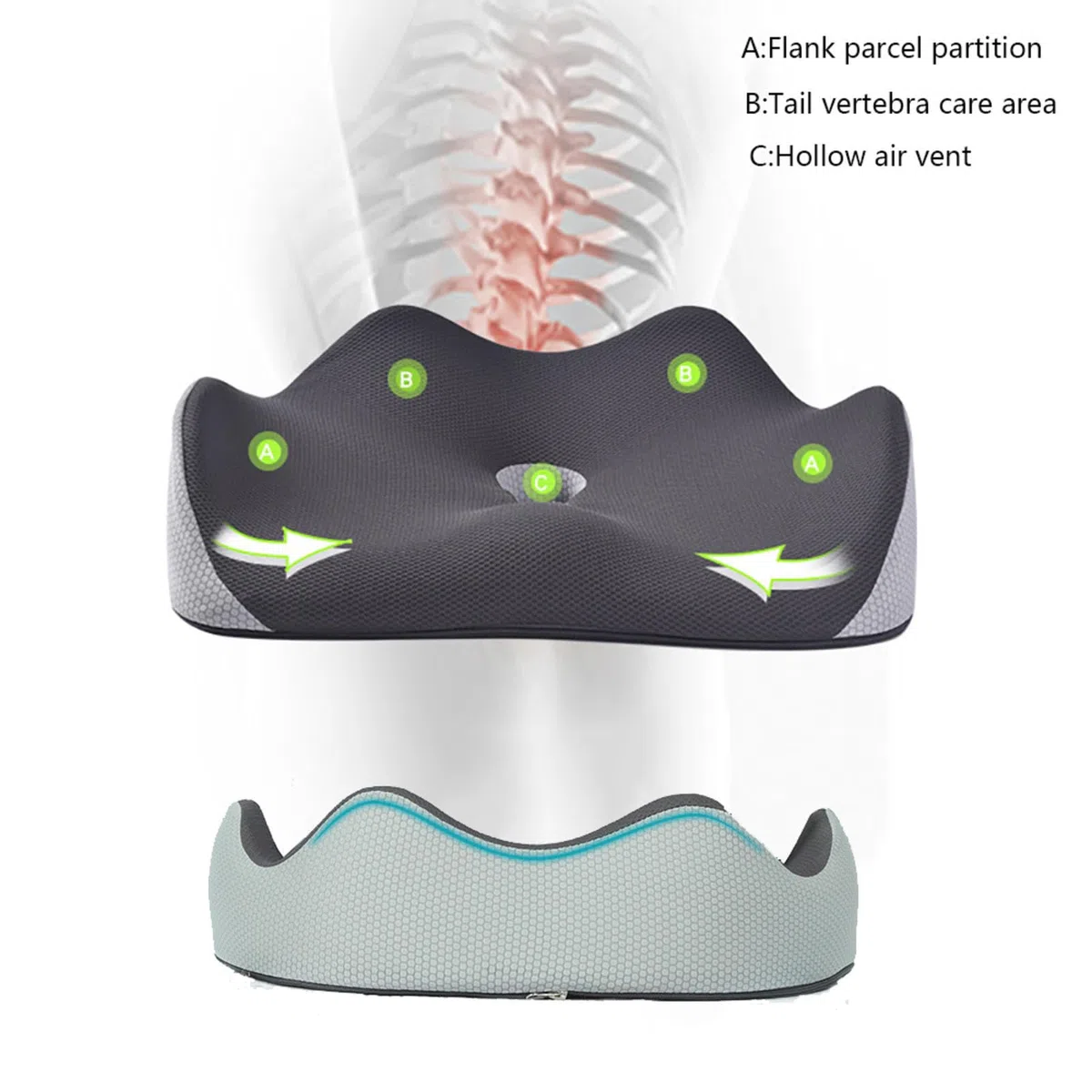 HAZARA Cojin Antiescaras, Cojín Silla para Alivio De Presión, Cojín Antiescaras para Espalda,Alivio del Dolor De Coxis,A-Gray