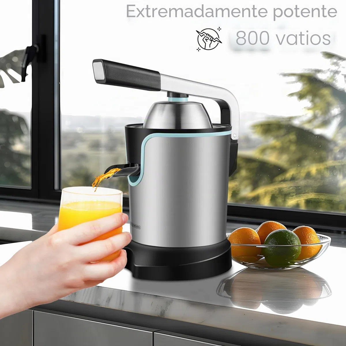 Exprimidor eléctrico de cítricos, 800 W, motor Longlife, de acero inoxidable, exprimidor eléctrico, de arranque automático, apto para lavavajillas, exprimidor de frutas, exprimidor de cítricos