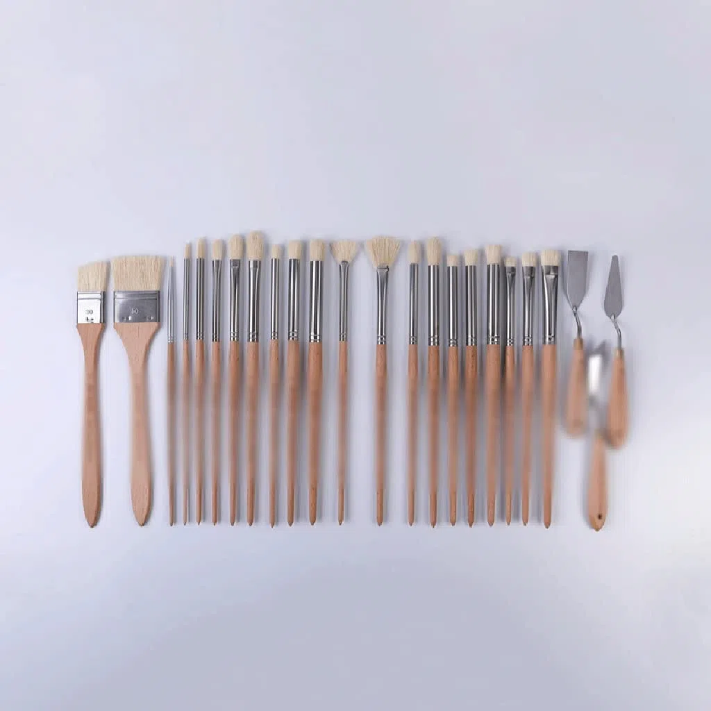Serie de Pinceles acrílicos para Pintura al óleo, Funda de Metal, Varilla de Madera, Suministros de Arte para Pintores(D Light Grey)